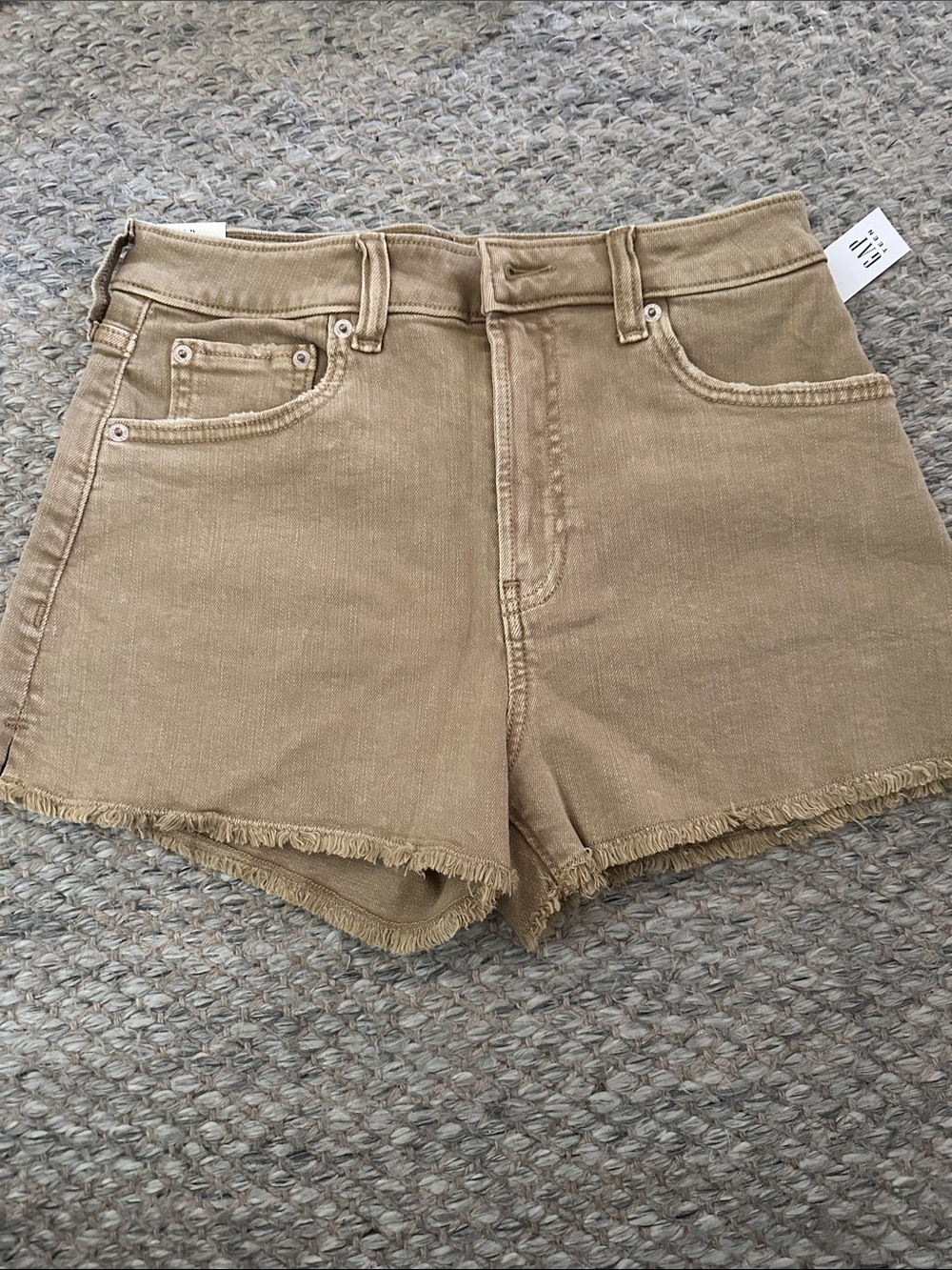 GAP Teen 16 High-Rise Frayed Hem Jean Shorts - Tan